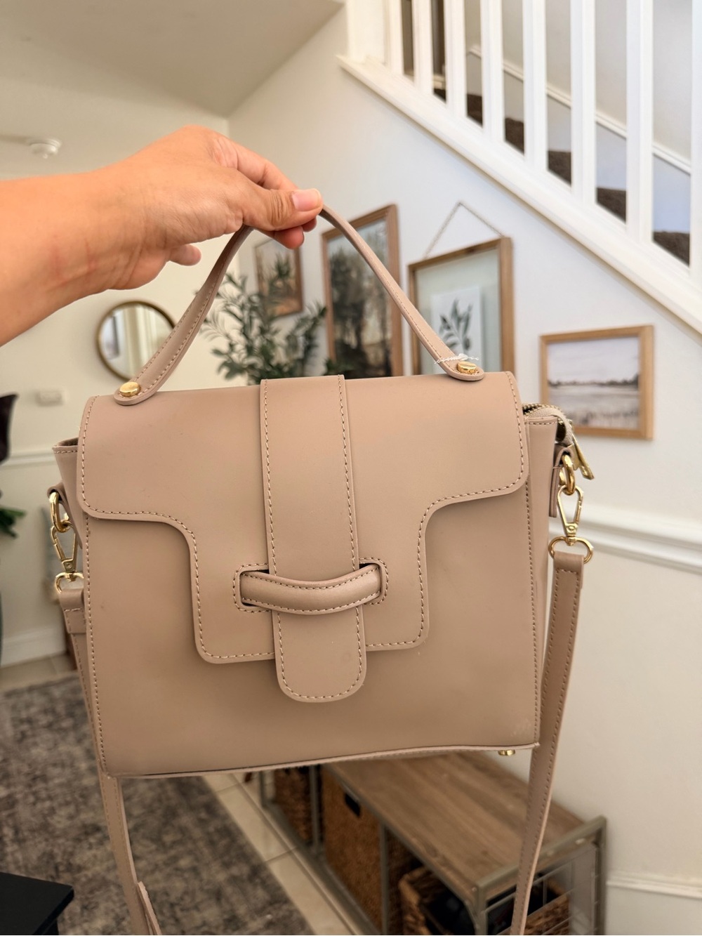 Beige Top-Handle Satchel Handbag - Women Bags